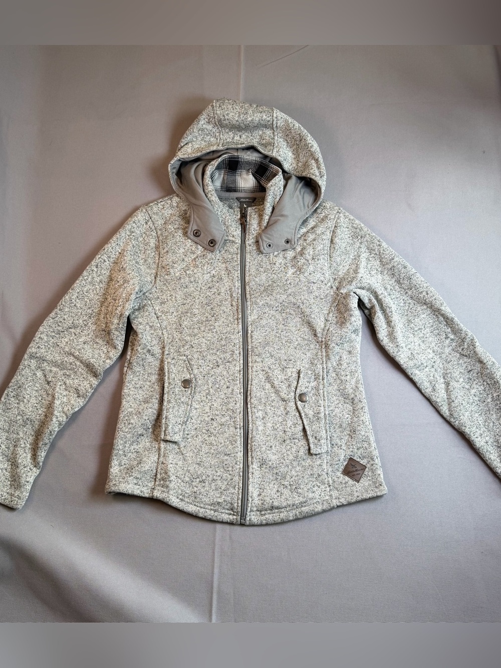 Eddie Bauer Women’s szS Light Heather Gray Fleece Lined HighCollar Hooded Jacket
